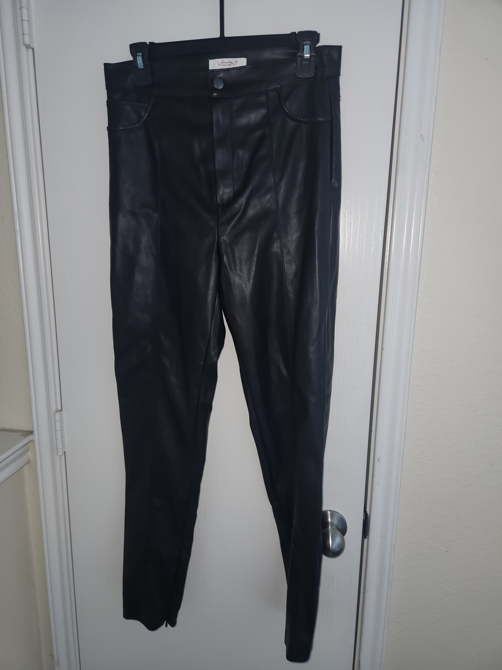 Vibrant Black Faux Leather Pants with Subtle Stitching